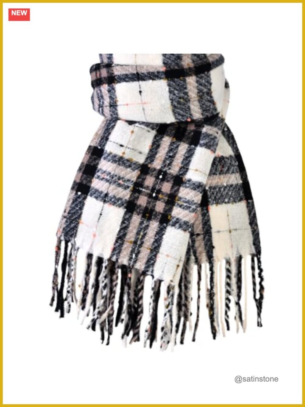 Plaid Pashmina Scarf Shawl Wrap for Women - Oversized Winter Fringe Blanket